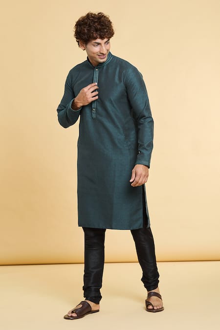 Buy_Arihant Rai Sinha_Green Jacquard, Silk, Brocade Lace, Embroidery Star Woven Kurta _Online_at_Aza_Fashions