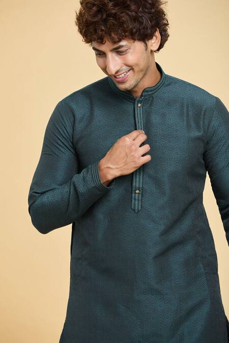 Shop_Arihant Rai Sinha_Green Jacquard, Silk, Brocade Lace, Embroidery Star Woven Kurta _Online_at_Aza_Fashions