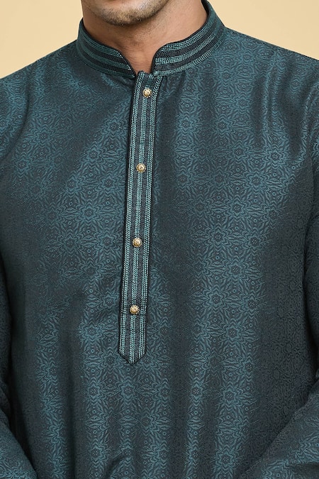 Arihant Rai Sinha_Green Jacquard, Silk, Brocade Lace, Embroidery Star Woven Kurta _at_Aza_Fashions