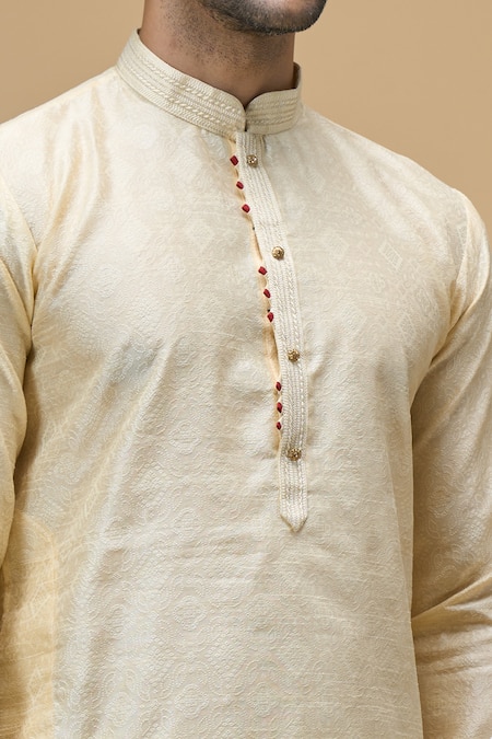 Arihant Rai Sinha Cream Jacquard, Chanderi Silk Lace, Floral Geometric Woven Kurta With Churidar Online at Aza Fashions Arihant Rai Sinha_Cream Jacquard, Chanderi Silk Lace, Floral Geometric Woven Kurta With Churidar _Online_at_Aza_Fashions
