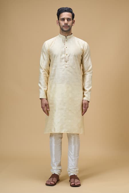 Buy Arihant Rai Sinha Cream Jacquard, Chanderi Silk Lace, Floral Geometric Woven Kurta With Churidar Online at Aza Fashions Buy_Arihant Rai Sinha_Cream Jacquard, Chanderi Silk Lace, Floral Geometric Woven Kurta With Churidar _Online_at_Aza_Fashions