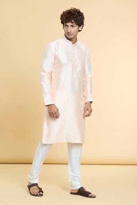 Arihant Rai Sinha_Peach Jacquard, Silk, Brocade Sequins Geometric Woven Kurta _at_Aza_Fashions