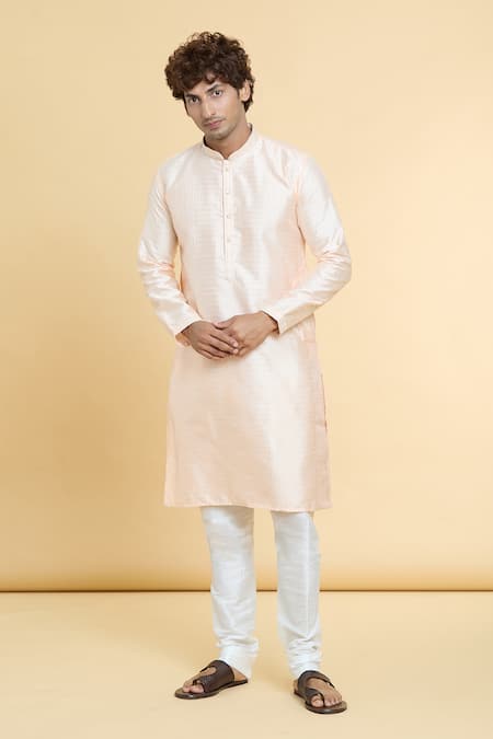 Buy_Arihant Rai Sinha_Peach Jacquard, Silk, Brocade Sequins Geometric Woven Kurta 