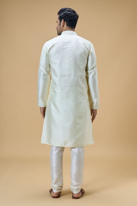 Shop Arihant Rai Sinha Yellow Jacquard, Silk, Brocade Sequins Geometric Stripe Woven Kurta at Aza Fashions Shop_Arihant Rai Sinha_Yellow Jacquard, Silk, Brocade Sequins Geometric Stripe Woven Kurta _at_Aza_Fashions