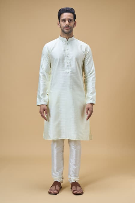 Arihant Rai Sinha Yellow Jacquard, Silk, Brocade Sequins Geometric Stripe Woven Kurta Online at Aza Fashions Arihant Rai Sinha_Yellow Jacquard, Silk, Brocade Sequins Geometric Stripe Woven Kurta _Online_at_Aza_Fashions
