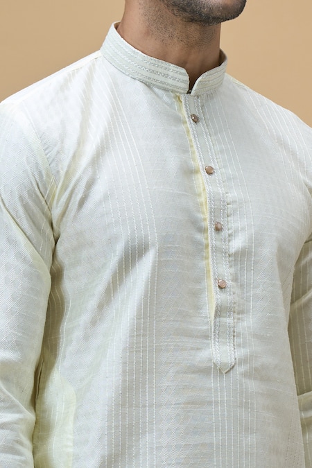 Arihant Rai Sinha Yellow Jacquard, Silk, Brocade Sequins Geometric Stripe Woven Kurta at Aza Fashions Arihant Rai Sinha_Yellow Jacquard, Silk, Brocade Sequins Geometric Stripe Woven Kurta _at_Aza_Fashions