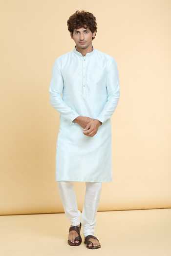 Arihant Rai Sinha_Off White Jacquard, Silk, Brocade Sequins Stripe Woven Kurta _Online_at_Aza_Fashions