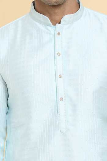 Buy_Arihant Rai Sinha_Off White Jacquard, Silk, Brocade Sequins Stripe Woven Kurta _Online_at_Aza_Fashions