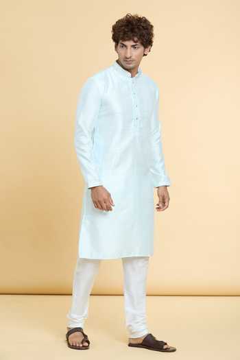 Shop_Arihant Rai Sinha_Off White Jacquard, Silk, Brocade Sequins Stripe Woven Kurta _Online_at_Aza_Fashions