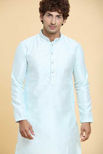 Arihant Rai Sinha_Off White Jacquard, Silk, Brocade Sequins Stripe Woven Kurta _at_Aza_Fashions