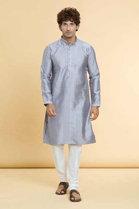 Arihant Rai Sinha_Grey Jacquard, Chanderi, Silk Sequins Geometric Woven Kurta With Churidar _at_Aza_Fashions