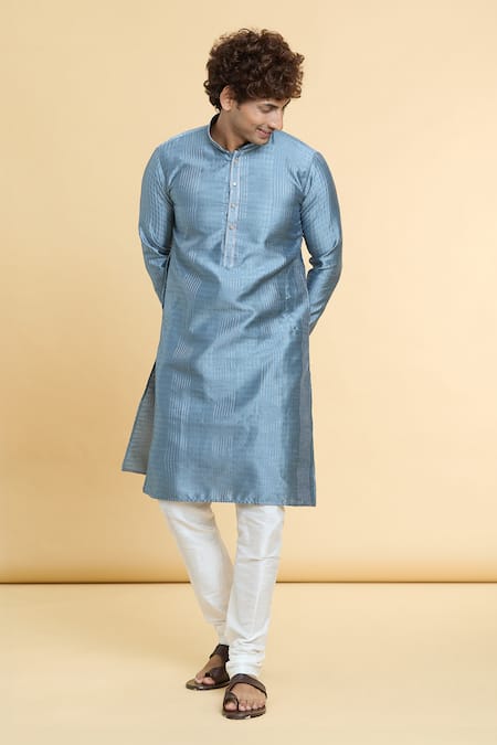 Arihant Rai Sinha_Grey Jacquard, Chanderi, Silk Sequins Tonal Geometric Woven Kurta With Churidar _at_Aza_Fashions