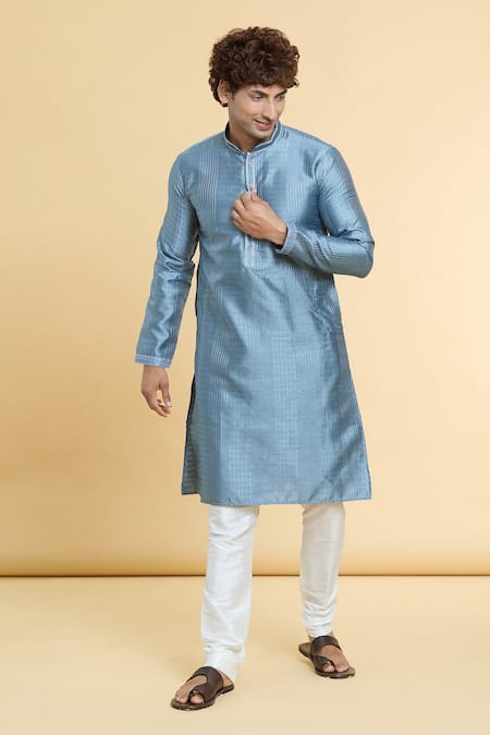 Buy_Arihant Rai Sinha_Grey Jacquard, Chanderi, Silk Sequins Tonal Geometric Woven Kurta With Churidar 