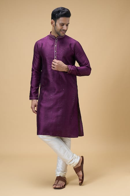 Arihant Rai Sinha Magenta Kurta Jacquard Silk Brocade Woven Geometric Sequined With Churidar 