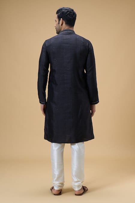 Shop Arihant Rai Sinha Black Jacquard, , Chanderi Sequins Woven Geometric Kurta With Churidar at Aza Fashions Shop_Arihant Rai Sinha_Black Jacquard, , Chanderi Sequins Woven Geometric Kurta With Churidar _at_Aza_Fashions