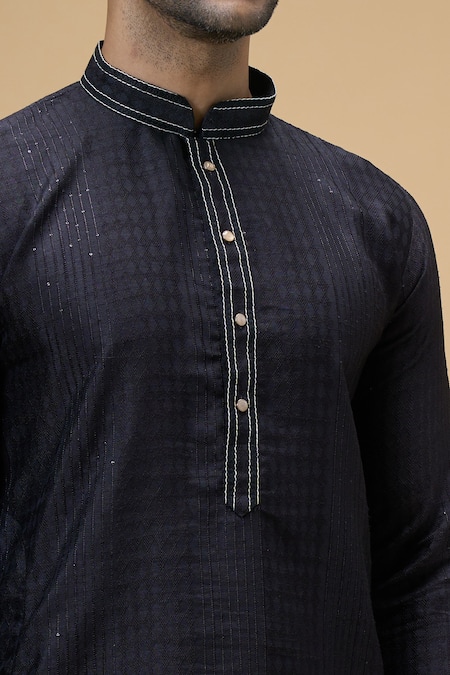 Arihant Rai Sinha Black Jacquard, , Chanderi Sequins Woven Geometric Kurta With Churidar Online at Aza Fashions Arihant Rai Sinha_Black Jacquard, , Chanderi Sequins Woven Geometric Kurta With Churidar _Online_at_Aza_Fashions