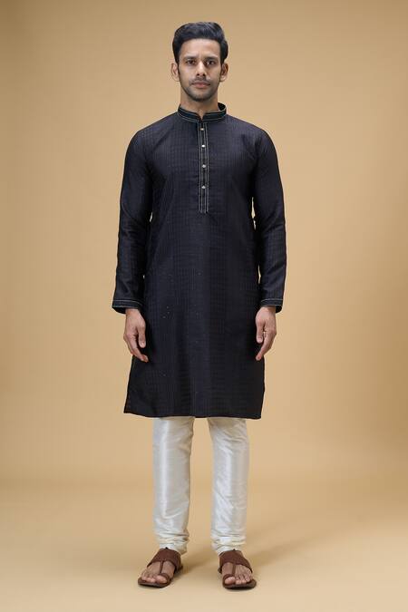 Buy Arihant Rai Sinha Black Jacquard, , Chanderi Sequins Woven Geometric Kurta With Churidar Online at Aza Fashions Buy_Arihant Rai Sinha_Black Jacquard, , Chanderi Sequins Woven Geometric Kurta With Churidar _Online_at_Aza_Fashions
