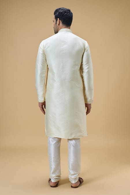 Shop_Arihant Rai Sinha_Cream Jacquard, Silk, Brocade Woven Textured Kurta _at_Aza_Fashions