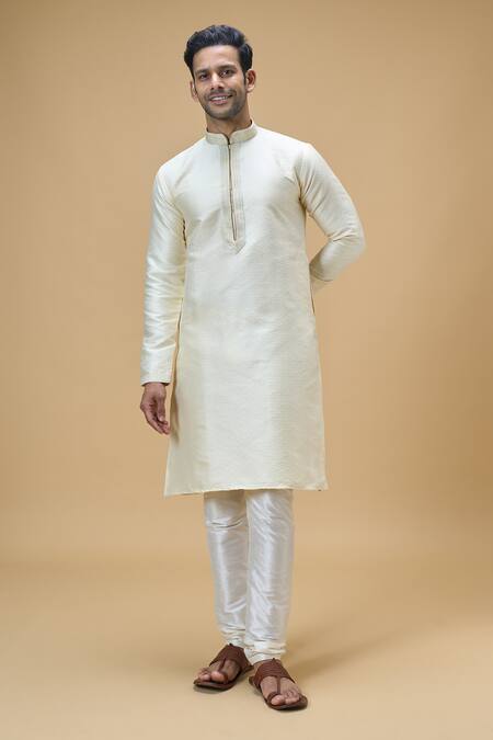 Buy_Arihant Rai Sinha_Cream Jacquard, Silk, Brocade Woven Textured Kurta _Online_at_Aza_Fashions