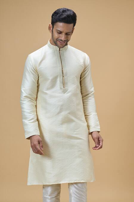 Buy_Arihant Rai Sinha_Cream Jacquard, Silk, Brocade Woven Textured Kurta 