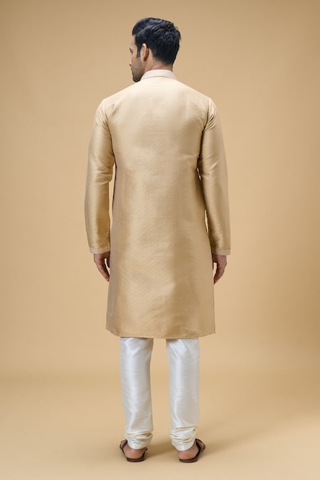 Shop Arihant Rai Sinha Beige Jacquard, Silk, Brocade Checkered Textured Kurta at Aza Fashions Shop_Arihant Rai Sinha_Beige Jacquard, Silk, Brocade Checkered Textured Kurta _at_Aza_Fashions