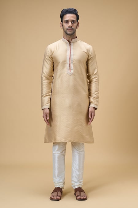 Arihant Rai Sinha Beige Jacquard, Silk, Brocade Checkered Textured Kurta Online at Aza Fashions Arihant Rai Sinha_Beige Jacquard, Silk, Brocade Checkered Textured Kurta _Online_at_Aza_Fashions