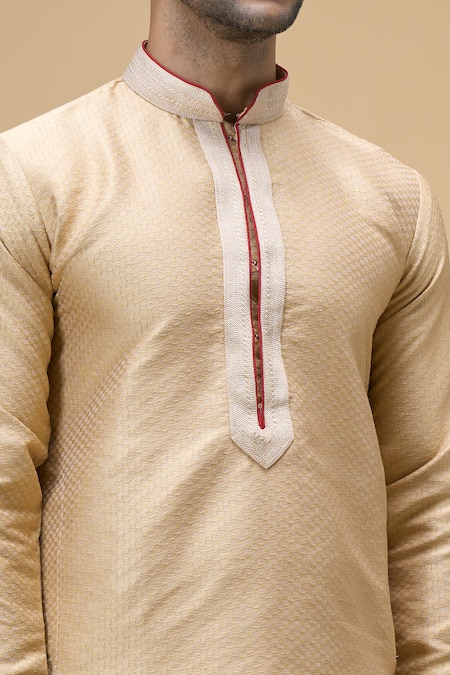 Arihant Rai Sinha Beige Jacquard, Silk, Brocade Checkered Textured Kurta at Aza Fashions Arihant Rai Sinha_Beige Jacquard, Silk, Brocade Checkered Textured Kurta _at_Aza_Fashions