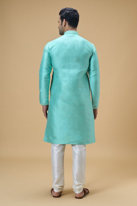 Shop Arihant Rai Sinha Blue Jacquard, Silk, Brocade Checkered Woven Kurta at Aza Fashions Shop_Arihant Rai Sinha_Blue Jacquard, Silk, Brocade Checkered Woven Kurta _at_Aza_Fashions