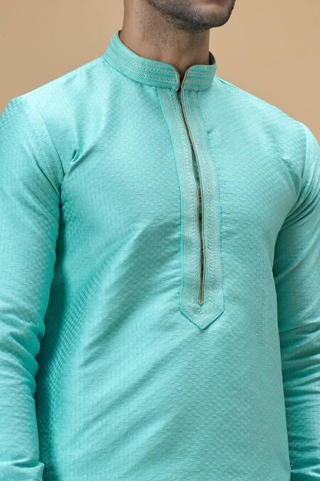 Arihant Rai Sinha Blue Jacquard, Silk, Brocade Checkered Woven Kurta at Aza Fashions Arihant Rai Sinha_Blue Jacquard, Silk, Brocade Checkered Woven Kurta _at_Aza_Fashions