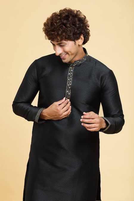 Buy Arihant Rai Sinha Black Jacquard, Chanderi Tonal Woven Checkered Kurta With Churidar Online at Aza Fashions Buy_Arihant Rai Sinha_Black Jacquard, Chanderi Tonal Woven Checkered Kurta With Churidar _Online_at_Aza_Fashions