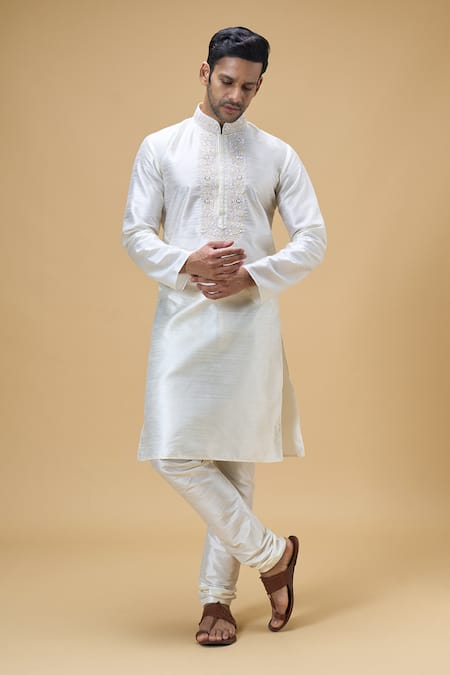 Arihant Rai Sinha Floral Embroidered Placket Kurta 