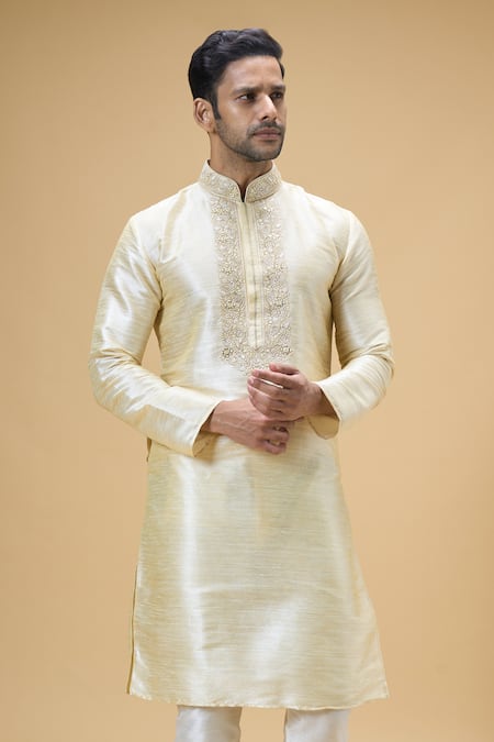 Buy Arihant Rai Sinha Beige Silk Embroidery Paisley Placket Kurta With Churidar Buy_Arihant Rai Sinha_Beige Silk Embroidery Paisley Placket Kurta With Churidar