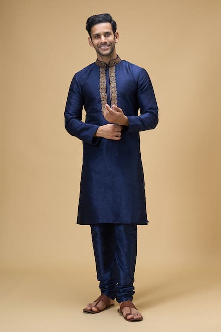 Arihant Rai Sinha Floral Embroidered Placket Kurta With Churidar 