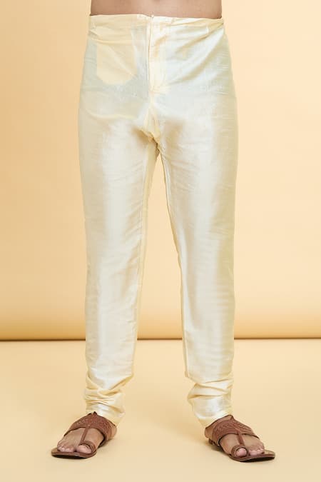 Arihant Rai Sinha_Gold Jacquard, Silk Embroidery Floral Pattern Placket Kurta_at_Aza_Fashions