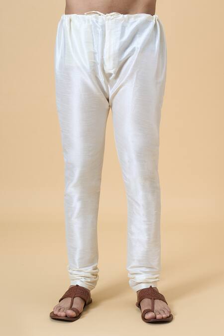 Arihant Rai Sinha_Grey Jacquard, Silk Embroidery Floret Pattern Border Kurta With Churidar _Online_at_Aza_Fashions