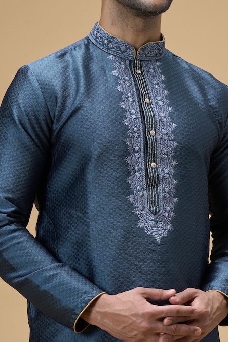 Buy_Arihant Rai Sinha_Grey Jacquard, Silk Embroidery Floret Pattern Border Kurta With Churidar 