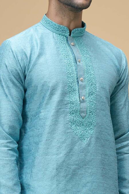 Buy Arihant Rai Sinha Blue Jacquard, Silk Embroidery Floral Pattern Kurta Online at Aza Fashions Buy_Arihant Rai Sinha_Blue Jacquard, Silk Embroidery Floral Pattern Kurta _Online_at_Aza_Fashions