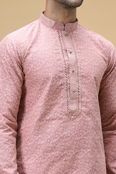 Shop Arihant Rai Sinha Peach Jacquard, Silk Straight Flower Vine Pattern Kurta Online at Aza Fashions Shop_Arihant Rai Sinha_Peach Jacquard, Silk Straight Flower Vine Pattern Kurta _Online_at_Aza_Fashions