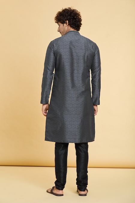 Shop Arihant Rai Sinha Black Jacquard, Silk Embroidery Floral Blossom Pattern Kurta at Aza Fashions Shop_Arihant Rai Sinha_Black Jacquard, Silk Embroidery Floral Blossom Pattern Kurta _at_Aza_Fashions