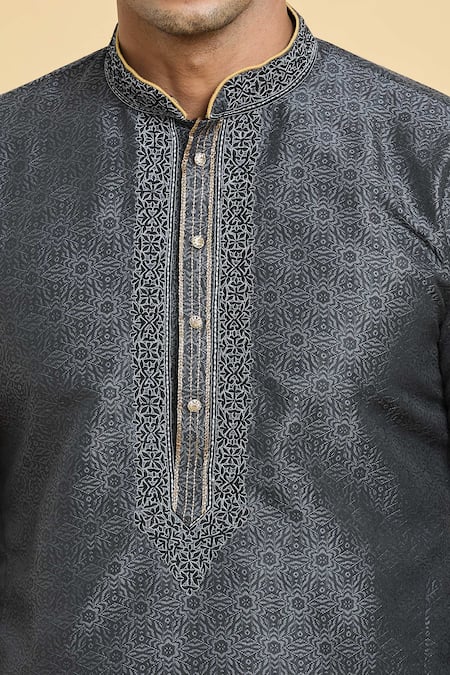 Buy Arihant Rai Sinha Black Jacquard, Silk Embroidery Floral Blossom Pattern Kurta Online at Aza Fashions Buy_Arihant Rai Sinha_Black Jacquard, Silk Embroidery Floral Blossom Pattern Kurta _Online_at_Aza_Fashions