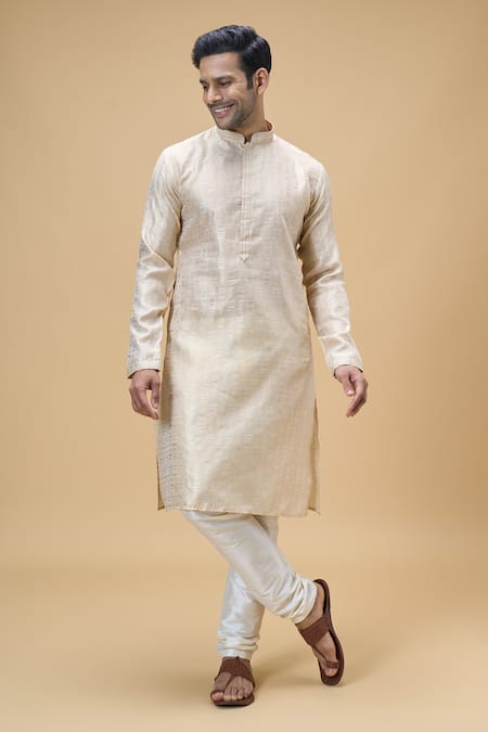 Arihant Rai Sinha Cream Jacquard Silk Brocade Woven Bloom Art Kurta 