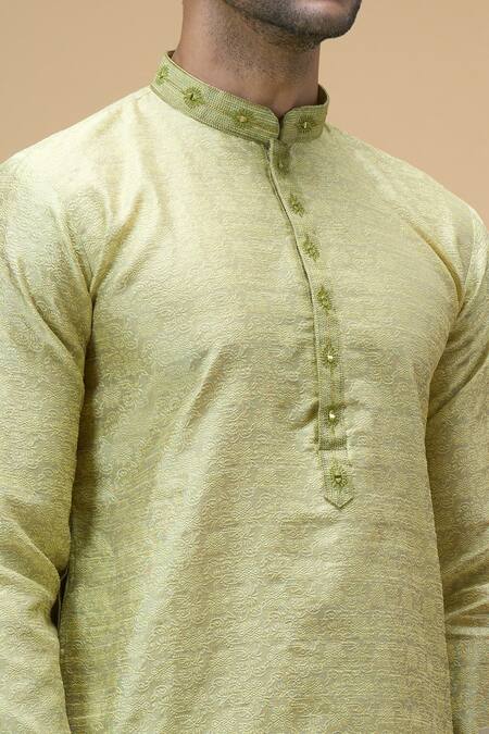 Arihant Rai Sinha_Green Jacquard, Silk Embroidery, Mirrors Floral Bloom Woven Kurta With Churidar _Online_at_Aza_Fashions