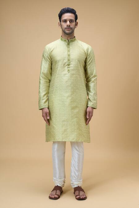 Buy_Arihant Rai Sinha_Green Jacquard, Silk Embroidery, Mirrors Floral Bloom Woven Kurta With Churidar _Online_at_Aza_Fashions