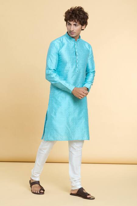 Shop_Arihant Rai Sinha_Blue Jacquard, Silk Mirrors, Embroidery Flora Bloom Woven Kurta With Churidar _Online_at_Aza_Fashions