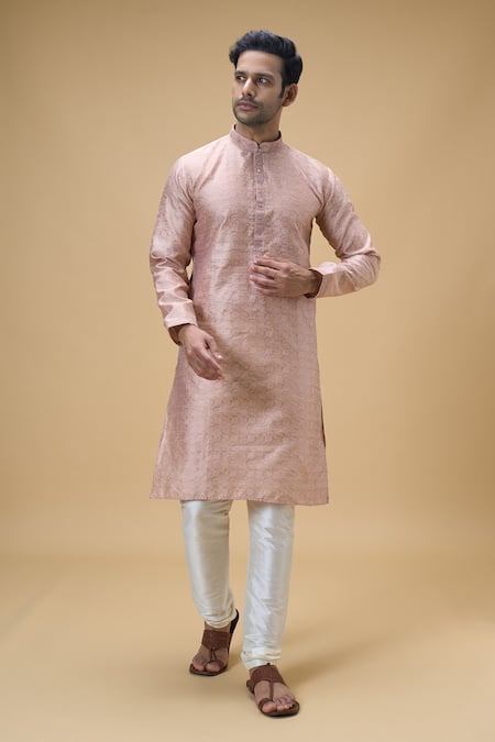 Arihant Rai Sinha Peach Jacquard Silk Brocade Woven Gul Bloom Kurta 