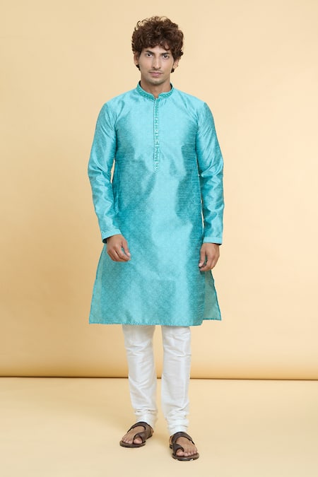 Arihant Rai Sinha Blue Jacquard, Silk, Cotton Mirrors, Gul Flora Woven Kurta With Churidar  4