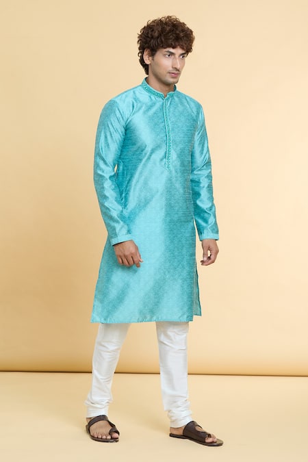 Arihant Rai Sinha Blue Jacquard, Silk, Cotton Mirrors, Gul Flora Woven Kurta With Churidar  6