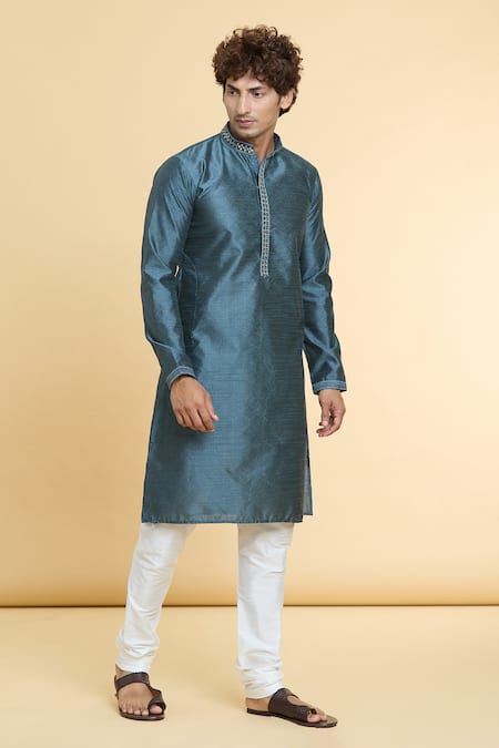 Buy_Arihant Rai Sinha_Grey Jacquard, Silk Embroidery Gullista Woven Kurta With Churidar _Online_at_Aza_Fashions