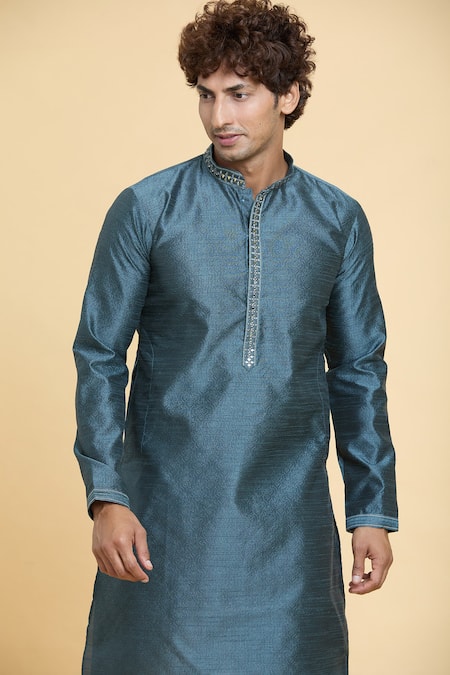 Arihant Rai Sinha_Grey Jacquard, Silk Embroidery Gullista Woven Kurta With Churidar _at_Aza_Fashions