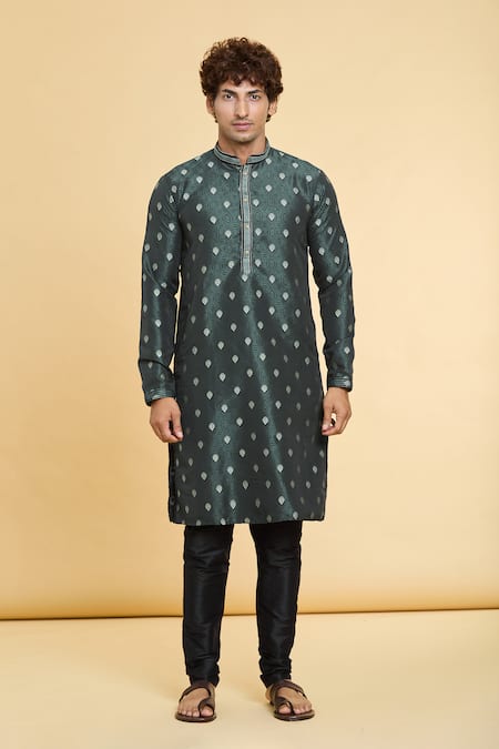 Arihant Rai Sinha_Grey Jacquard, Silk, Brocade Embroidery Sunrise Bloom Woven Kurta _Online_at_Aza_Fashions